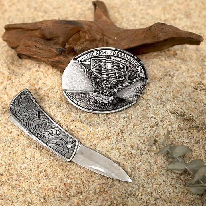 Set di fibbie per cintura in pelle con coltello pieghevole nascosto fai da te
