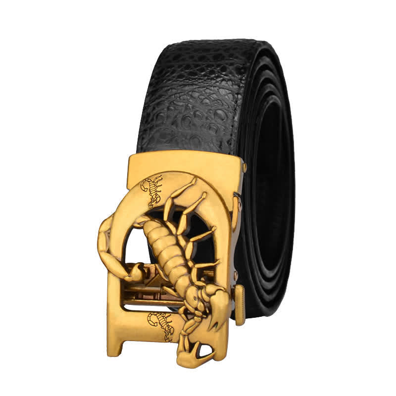 Cintura in pelle con fibbia automatica con stampa coccodrillo a forma di D di Mne - Nero / Oro - 46 - image 6