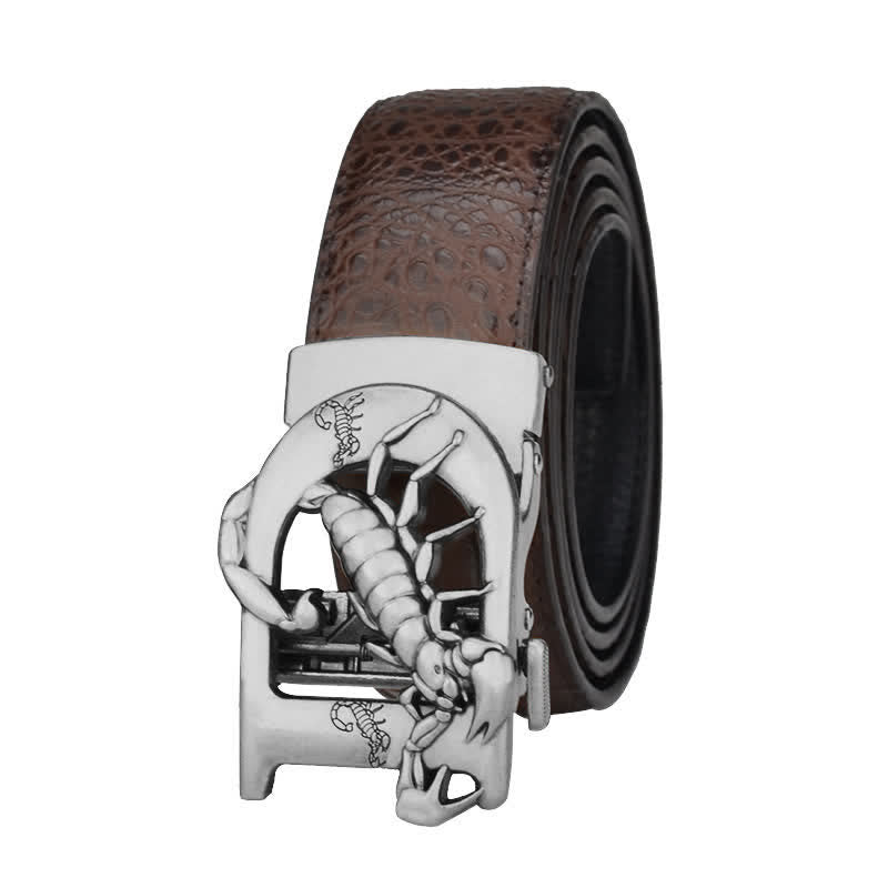 Cintura in pelle con fibbia automatica con stampa coccodrillo a forma di D di Mne - Caffè / Argento - 46 - image 16
