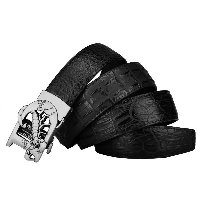 Cintura in pelle con fibbia automatica con stampa coccodrillo a forma di D di Mne - image 10