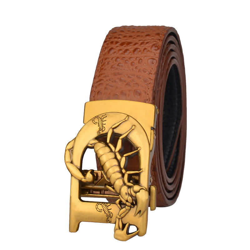 Cintura in pelle con fibbia automatica con stampa coccodrillo a forma di D di Mne - Arancione / Oro - 46 - image 1