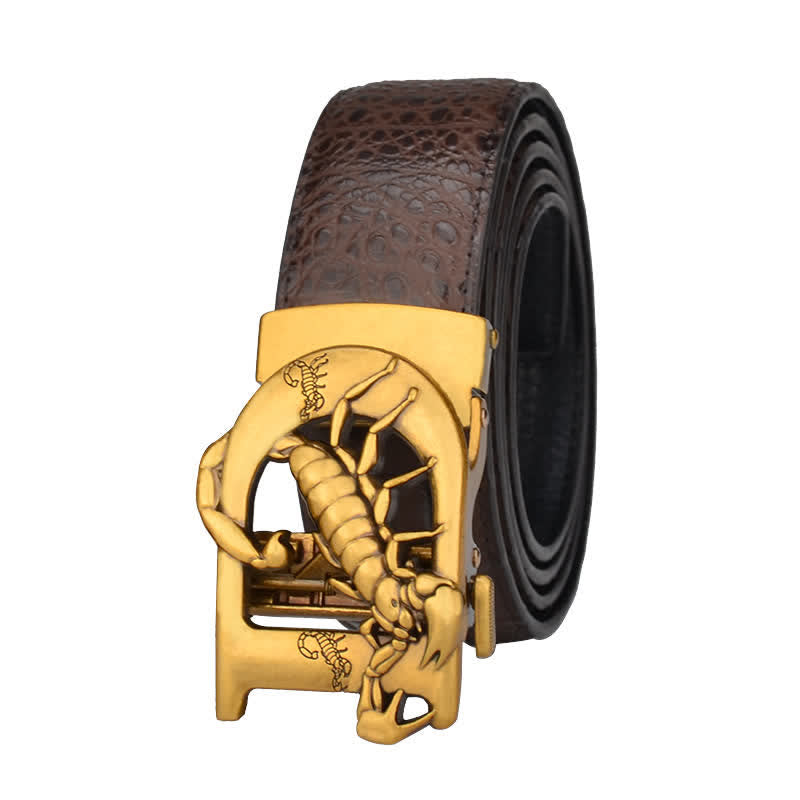 Cintura in pelle con fibbia automatica con stampa coccodrillo a forma di D di Mne - Caffè / Oro - 46 - image 12