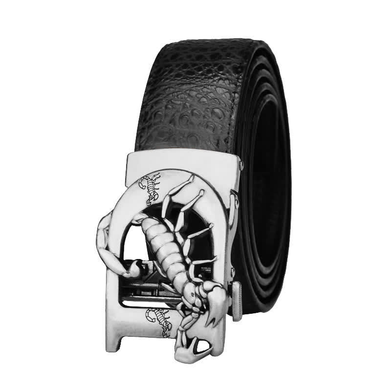 Cintura in pelle con fibbia automatica con stampa coccodrillo a forma di D di Mne - Nero / Argento - 46 - image 9