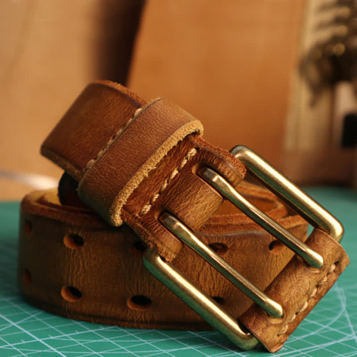 Cintura casual in pelle con fibbia a doppio ago da uomo - image 1
