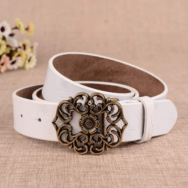 Cintura in pelle goffrata retrò con girasole cavo da donna