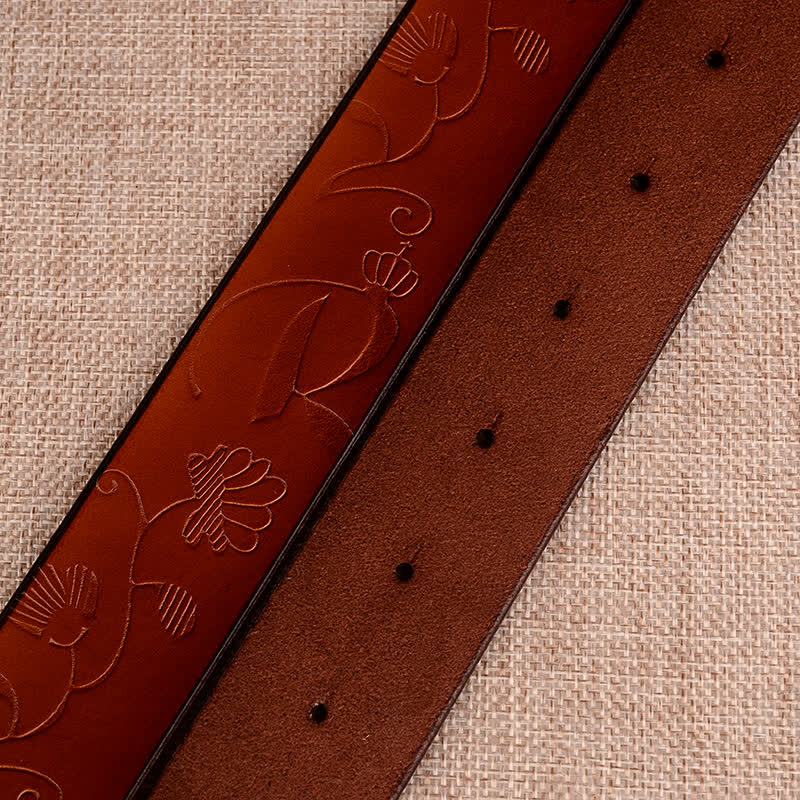 Cintura in pelle goffrata retrò con girasole cavo da donna