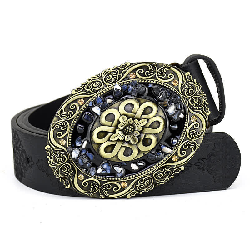 Cintura in pelle turchese con pietra colorata intarsiata decorativa da donna - Stile n. 1 - Nero - 44" - image 3