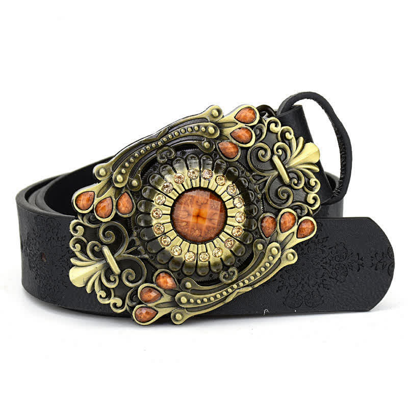 Cintura in pelle turchese con pietra colorata intarsiata decorativa da donna - Stile n. 6 - Nero - 44" - image 13