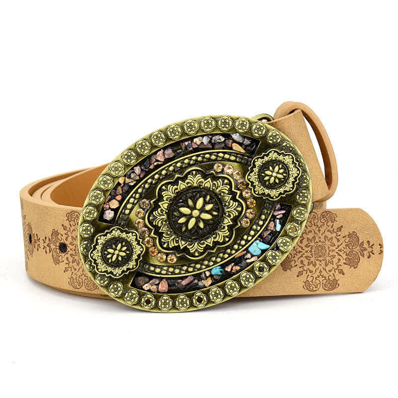 Cintura in pelle turchese con pietra colorata intarsiata decorativa da donna - Stile n. 7 - Cammello - 44" - image 14
