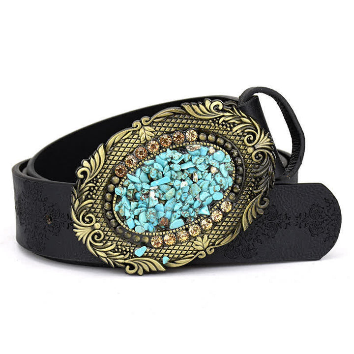 Cintura in pelle turchese con pietra colorata intarsiata decorativa da donna - Stile n. 10 - Nero - 44" - image 21