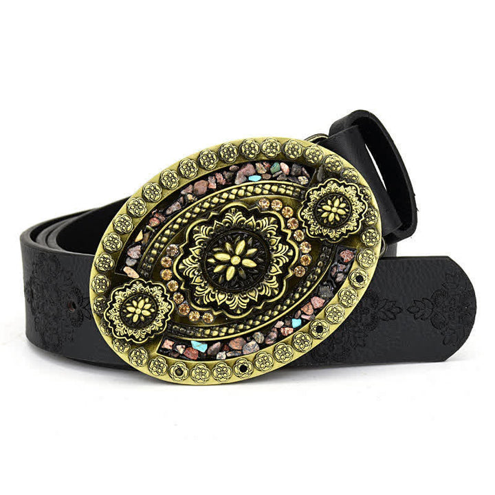 Cintura in pelle turchese con pietra colorata intarsiata decorativa da donna - Stile n. 7 - Nero - 44" - image 15