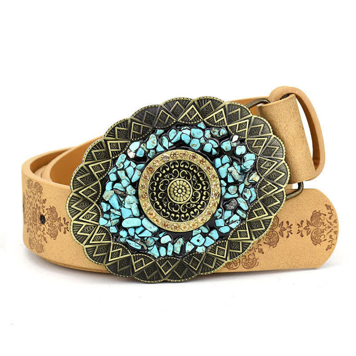 Cintura in pelle turchese con pietra colorata intarsiata decorativa da donna - Stile n. 8 - Cammello - 44" - image 16