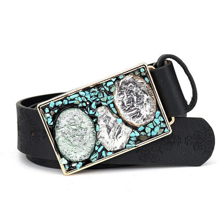 Cintura in pelle turchese con pietra colorata intarsiata decorativa da donna - Stile n. 5 - Nero - 44" - image 11