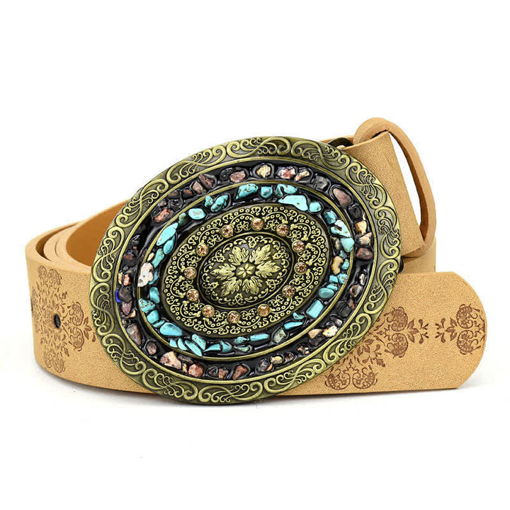 Cintura in pelle turchese con pietra colorata intarsiata decorativa da donna - Stile n. 3 - Cammello - 44" - image 6