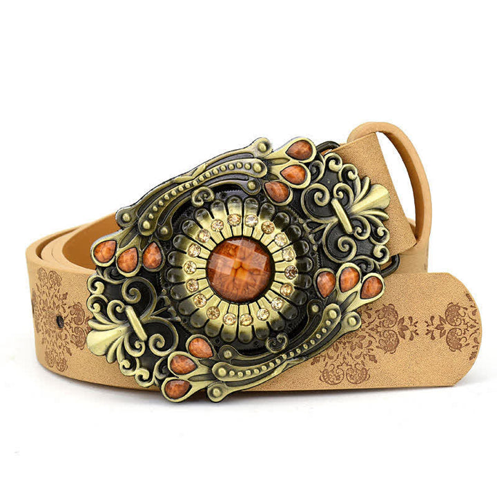 Cintura in pelle turchese con pietra colorata intarsiata decorativa da donna - Stile n. 6 - Cammello - 44" - image 12