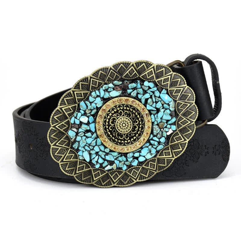 Cintura in pelle turchese con pietra colorata intarsiata decorativa da donna - Stile n. 8 - Nero - 44" - image 17