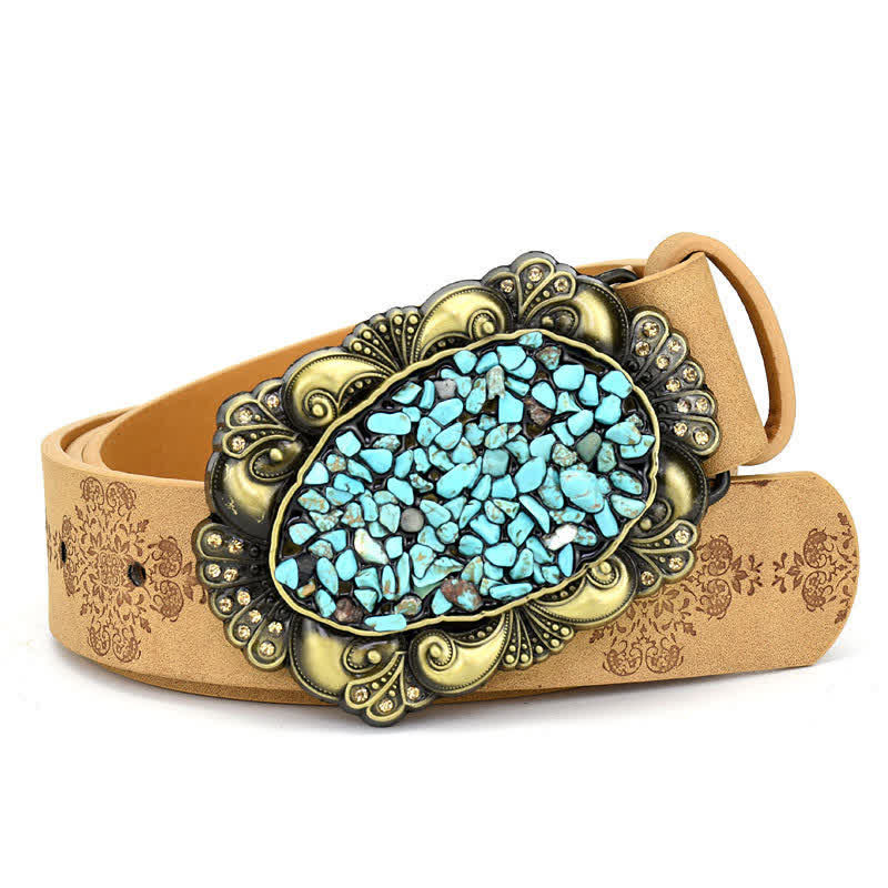 Cintura in pelle turchese con pietra colorata intarsiata decorativa da donna - Stile n. 9 - Cammello - 44" - image 18
