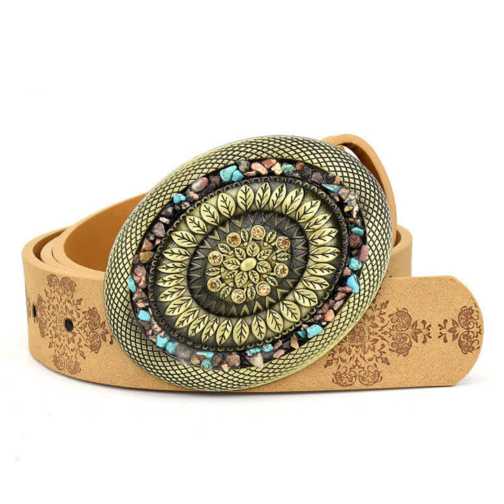 Cintura in pelle turchese con pietra colorata intarsiata decorativa da donna - Stile n. 4 - Cammello - 44" - image 8