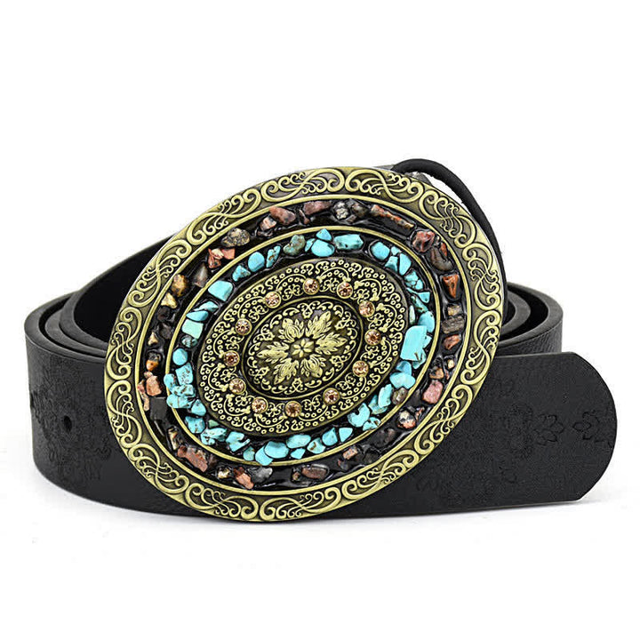 Cintura in pelle turchese con pietra colorata intarsiata decorativa da donna - Stile n. 3 - Nero - 44" - image 7