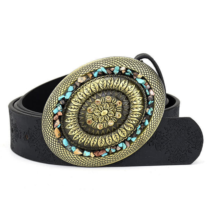 Cintura in pelle turchese con pietra colorata intarsiata decorativa da donna - Stile n. 4 - Nero - 44" - image 9