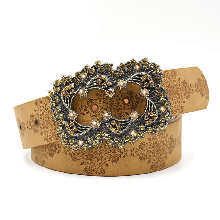 Cintura in pelle con fibbia a forma di fiore cavo in cristallo artificiale da donna