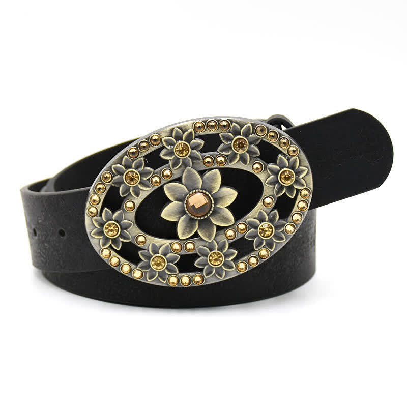 Cintura in pelle con fibbia a forma di fiore cavo in cristallo artificiale da donna - Stile n. 6 - Nero - 44" - image 13