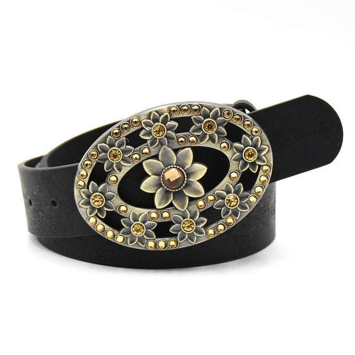 Cintura in pelle con fibbia a forma di fiore cavo in cristallo artificiale da donna - Stile n. 6 - Nero - 44" - image 13