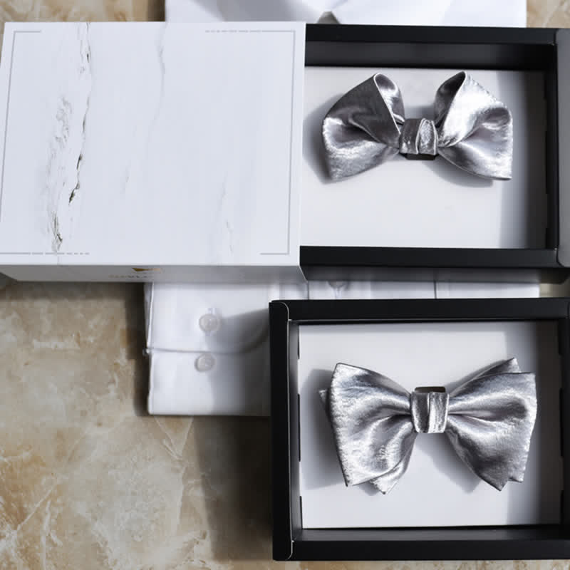 Papillon doppio strato grigio argento lucido alla moda da uomo