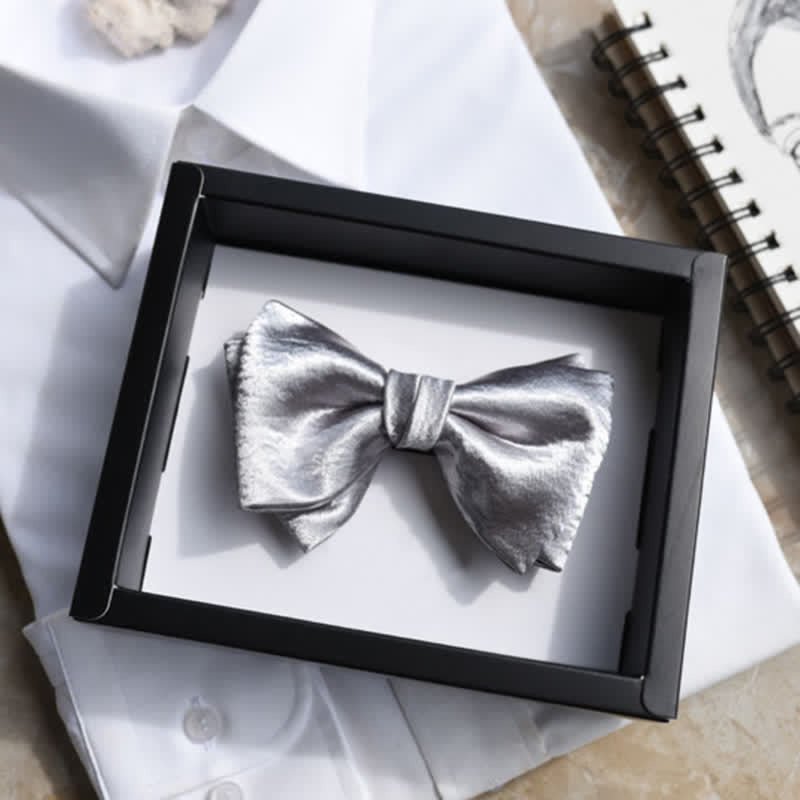 Papillon doppio strato grigio argento lucido alla moda da uomo