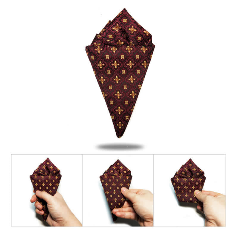 Papillon oversize a punta con ricamo rosso scuro e oro da uomo