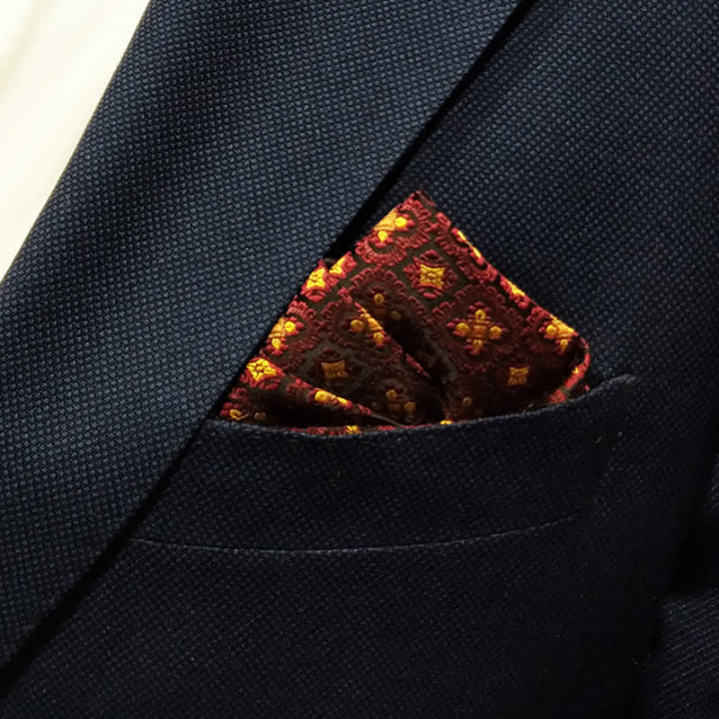 Papillon oversize a punta con ricamo rosso scuro e oro da uomo - Fazzoletto - image 9