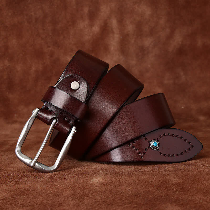 Cintura in pelle alla moda con abbellimenti classici con perline - Marrone - 42 - image 0