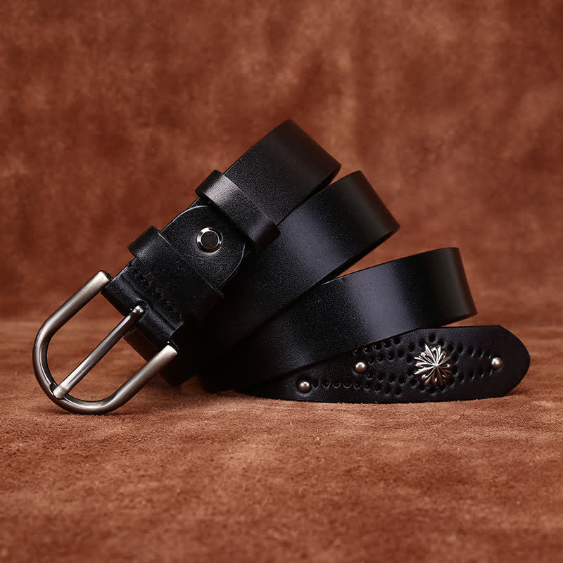Cintura in pelle sottile casual alla moda con rivetti in metallo