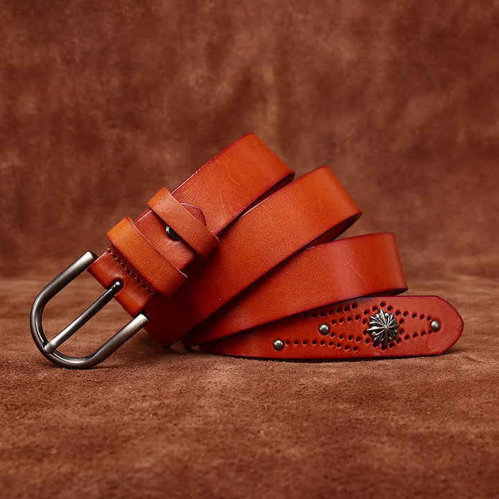 Cintura in pelle sottile casual alla moda con rivetti in metallo