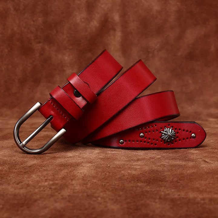 Cintura in pelle sottile casual alla moda con rivetti in metallo