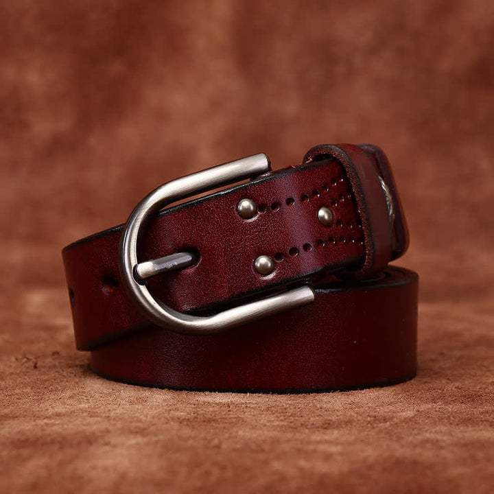 Cintura in pelle sottile casual alla moda con rivetti in metallo