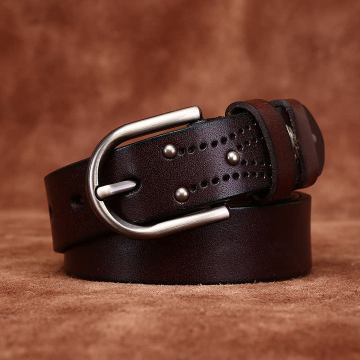 Cintura in pelle sottile casual alla moda con rivetti in metallo