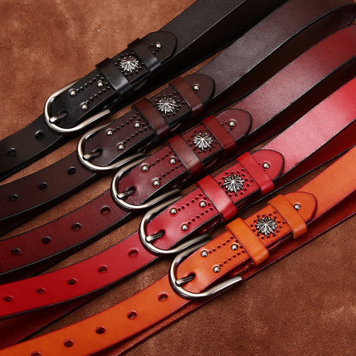 Cintura in pelle sottile casual alla moda con rivetti in metallo