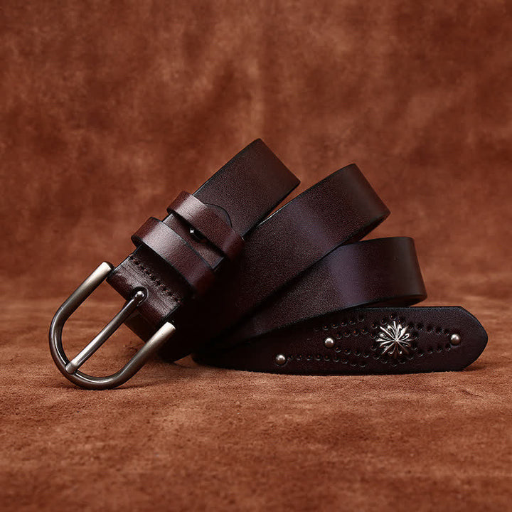 Cintura in pelle sottile casual alla moda con rivetti in metallo - Caffè - 38 - image 8