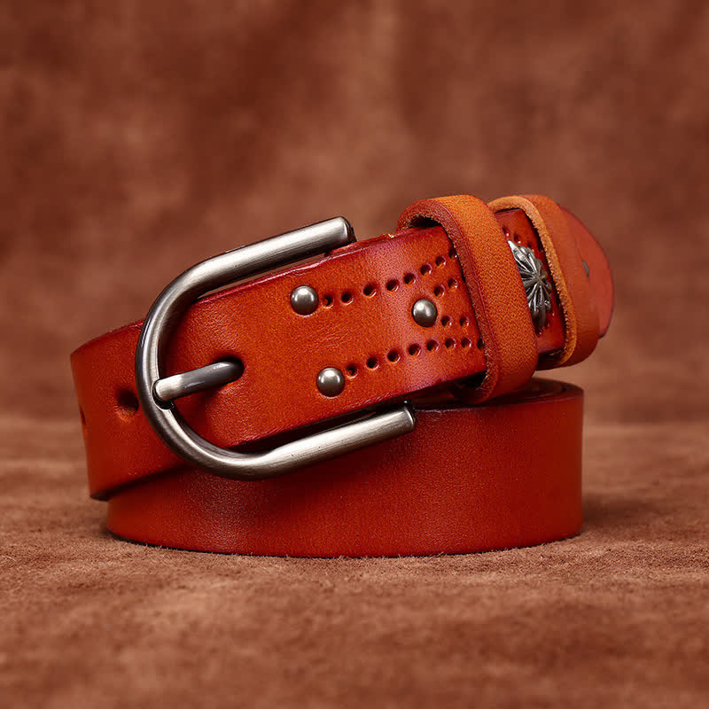 Cintura in pelle sottile casual alla moda con rivetti in metallo