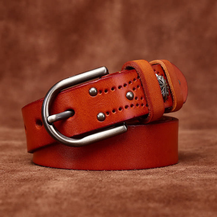 Cintura in pelle sottile casual alla moda con rivetti in metallo