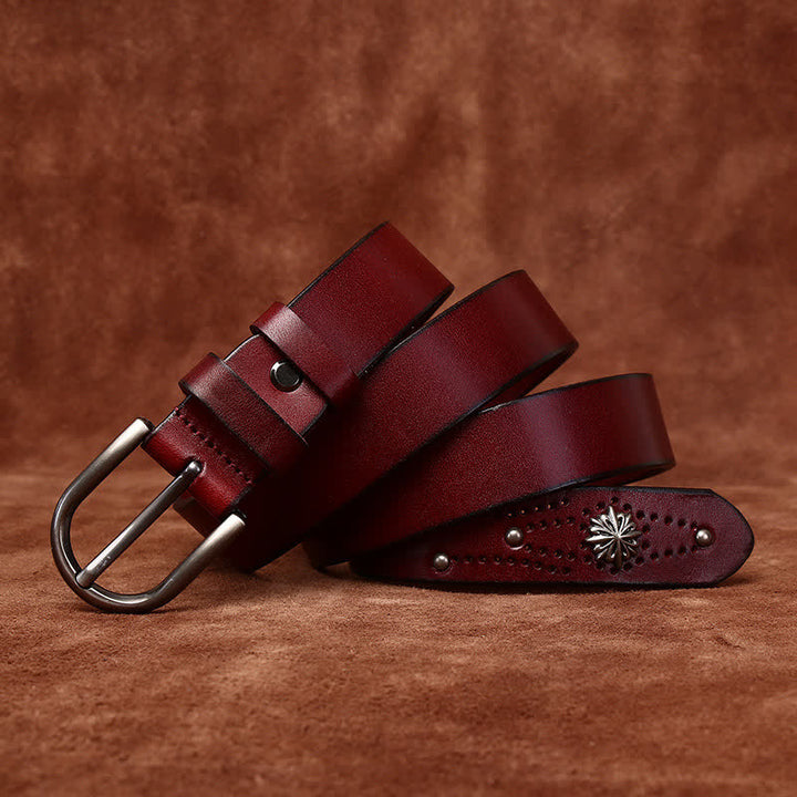 Cintura in pelle sottile casual alla moda con rivetti in metallo