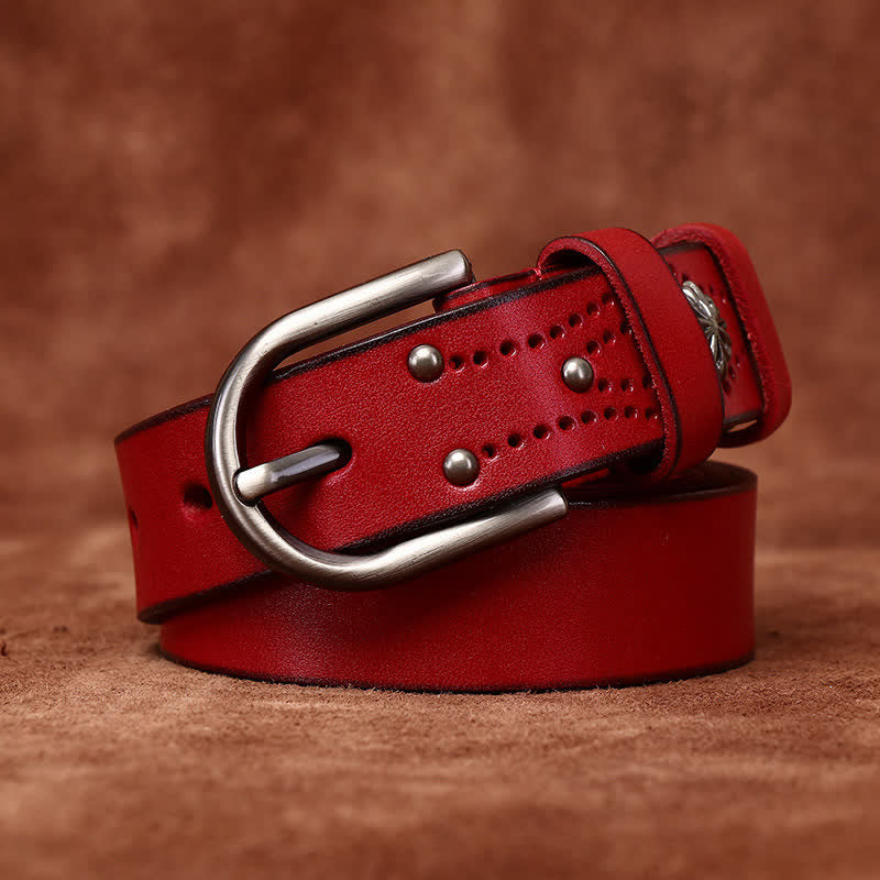 Cintura in pelle sottile casual alla moda con rivetti in metallo