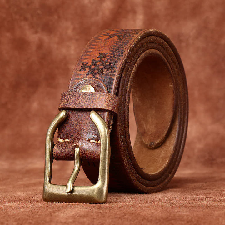 Cintura in pelle spessa con stampa totem vichingo