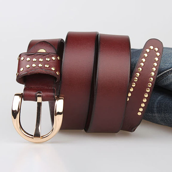Cintura in pelle con borchie in metallo e rivetti resistenti