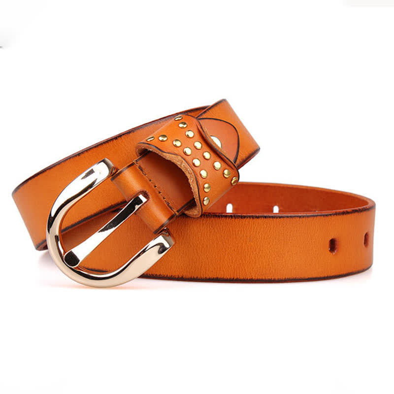Cintura in pelle con borchie in metallo e rivetti resistenti