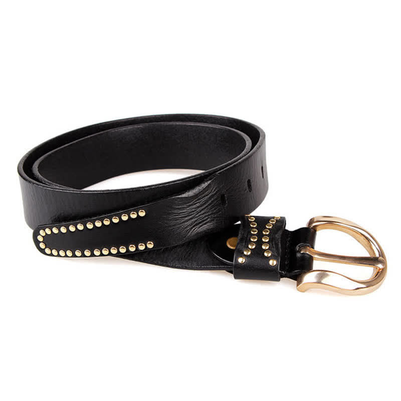 Cintura in pelle con borchie in metallo e rivetti resistenti
