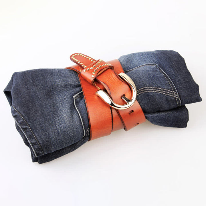 Cintura in pelle con borchie in metallo e rivetti resistenti