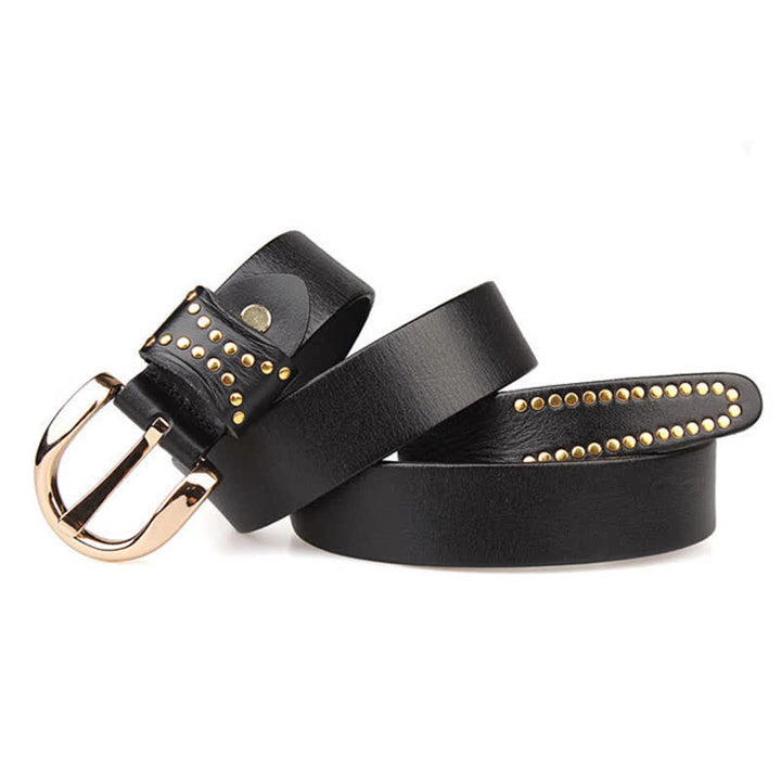 Cintura in pelle con borchie in metallo e rivetti resistenti