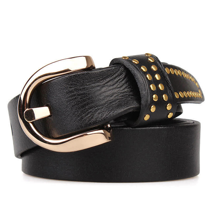 Cintura in pelle con borchie in metallo e rivetti resistenti